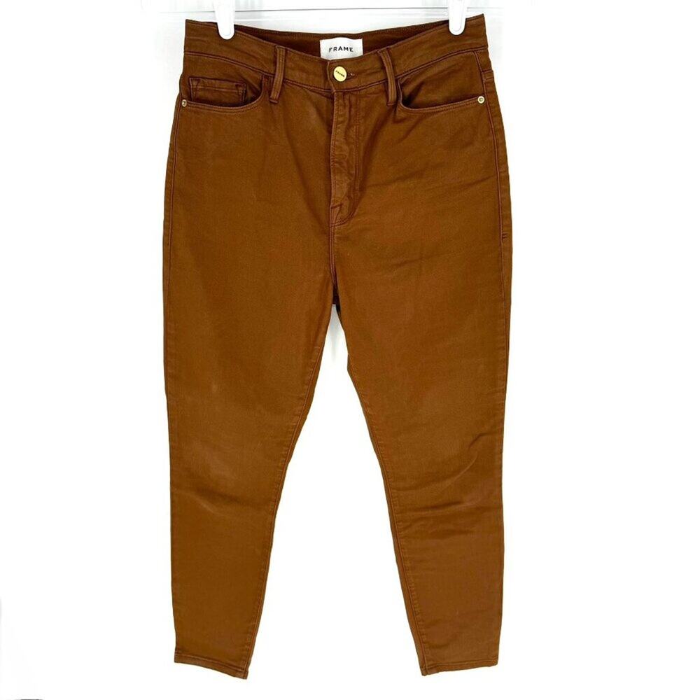 FRAME Denim Ali High Rise Coated Cigarette Jeans‎ Coated Caramel Size 27